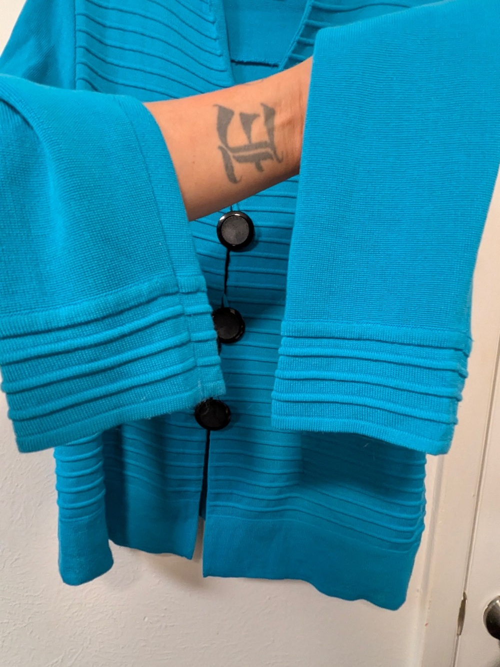 Misook Turquoise Ribbed Button-Front Cardigan - Picture 7 of 11
